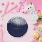 ホワイトグレーグリッター誕生日ブルーネイビー16th 結婚s ペーパープレート (パーティー)