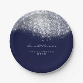 ホワイトグレーグリッター誕生日ブルーネイビー16th 結婚s ペーパープレート