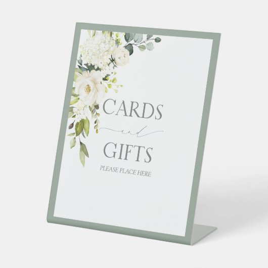 ホワイトグレーグリーンウォーター色ブライダルシャワーギフト 台座サイン (正面)