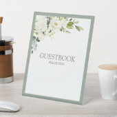 ホワイトグレーグリーンフローラウォーターカラーゲストブック 台座サイン (インサイチュ)