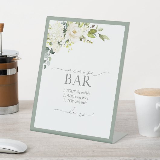 ホワイトグレーグリーンフローラブライダルシャワーミモザバー 台座サイン (インサイチュ)