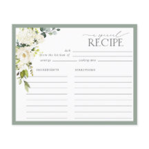 ホワイトグレーグリーンフローラブライダルシャワーレシピカード