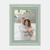 ホワイトグレーグリーンフローラ水彩写真結婚ズ アクリルサイン (正面)