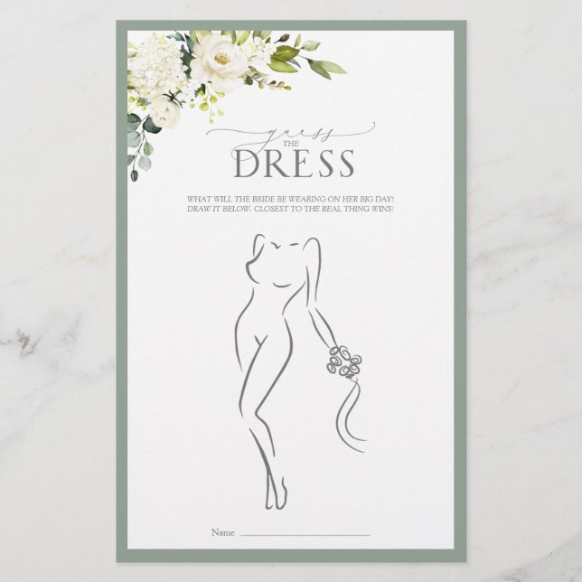 ホワイトグレーグリーン水彩ブライダルシャワーゲーム (正面)