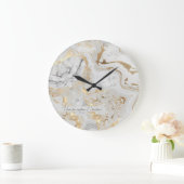 ホワイトグレーサンドフェイクゴールデン大理石テクスチャーカスタム ラージ壁時計 (ホーム)