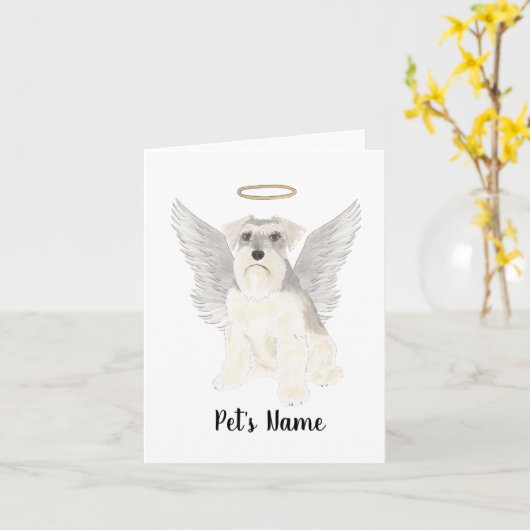 ホワイトグレーシュナウザー悔やみや弔慰メモリアル カード (黄色い花)