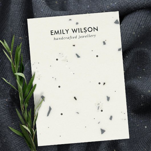 ホワイトグレーテラゾ3スタッドイヤリングディスプレイカード 名刺