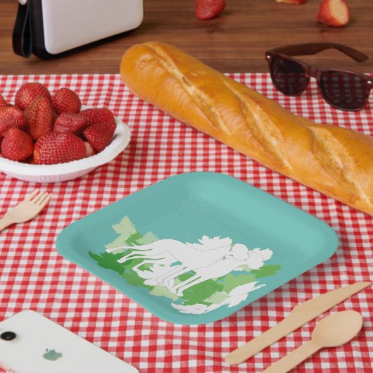 ホワイトグレートダネスシルエット ペーパープレート (ピクニック)