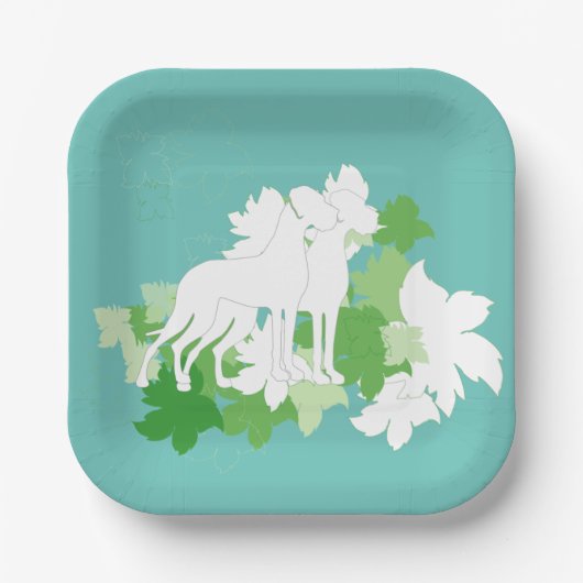 ホワイトグレートダネスシルエット ペーパープレート (正面)