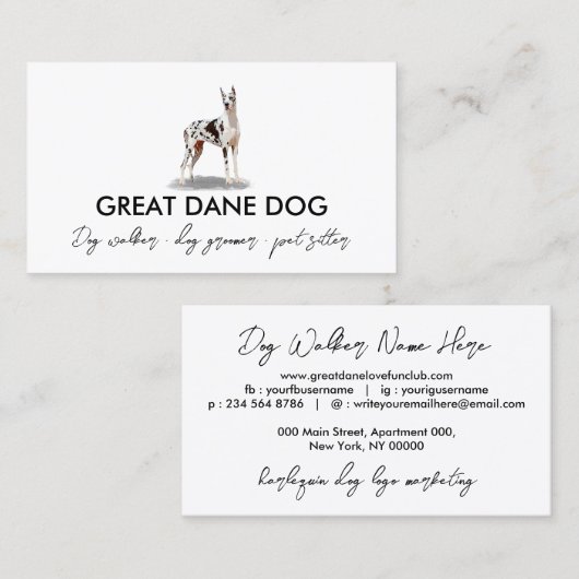 ホワイトグレートダネハーレクイン犬 名刺 (正面/裏面)