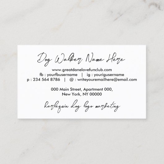 ホワイトグレートダネハーレクイン犬 名刺 (裏面)