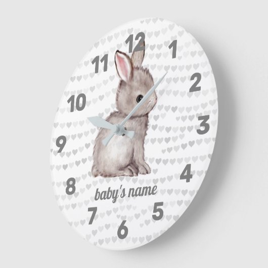 ホワイトグレーバニーハート子供部屋デコールウォールクロック ラージ壁時計 (傾斜)