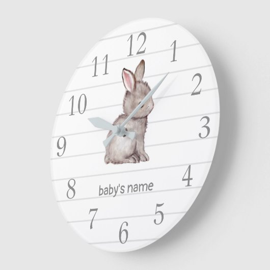 ホワイトグレーバニー子供部屋デコールウォールクロック ラージ壁時計 (傾斜)
