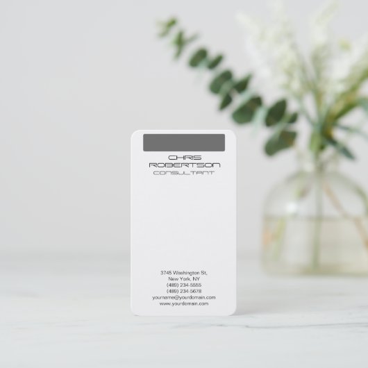 ホワイトグレーパターン魅力的なチャーム名刺 名刺 (スタンド正面)