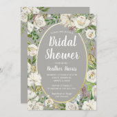 ホワイトグレーフローラリースガーデンブライダルシャワーティー 招待状 (正面/裏面)