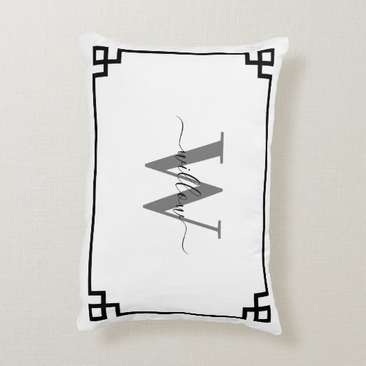 ホワイトグレーブラックギリシャ鍵 モノグラムの アクセントクッション (裏面(縦))