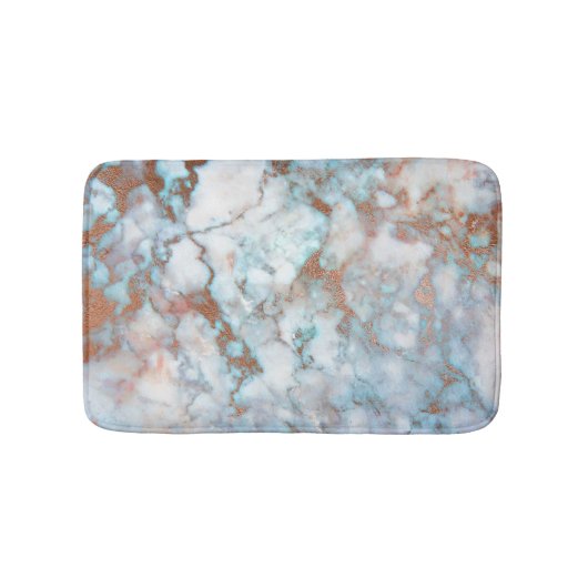 ホワイトグレーブルーマーブルストーンブラウングリッター バスマット (正面)