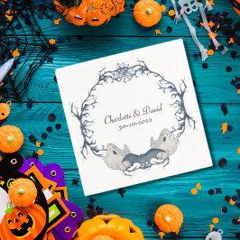 ホワイトグレーブー幽霊こうもりハロウィーンリース結婚ズ スタンダードカクテルナプキン