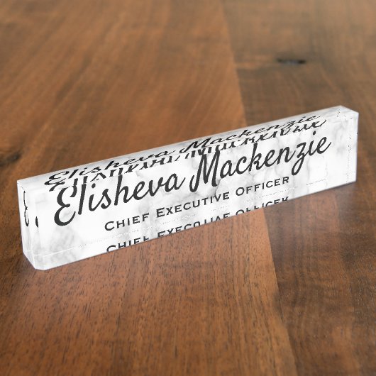 ホワイトグレーマーブルデスク名プレート デスクネームプレート (側面)