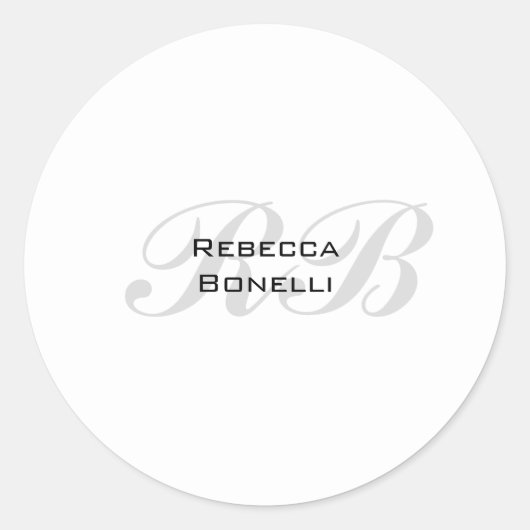 ホワイトグレーモノグラム名イニシャルプレーンスタイリッシュ ラウンドシール (正面)