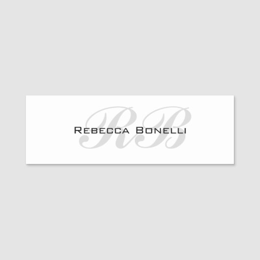 ホワイトグレーモノグラム名イニシャルプレーンスタイリッシュ 名札 (正面)