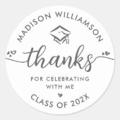 ホワイトグレー卒業モダンありがとうスクリプトキャップ ラウンドシール (正面)