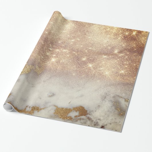 ホワイトグレー大理石ゴールデンシャイニーブラシグリッタースパーク ラッピングペーパー (アンロールド)