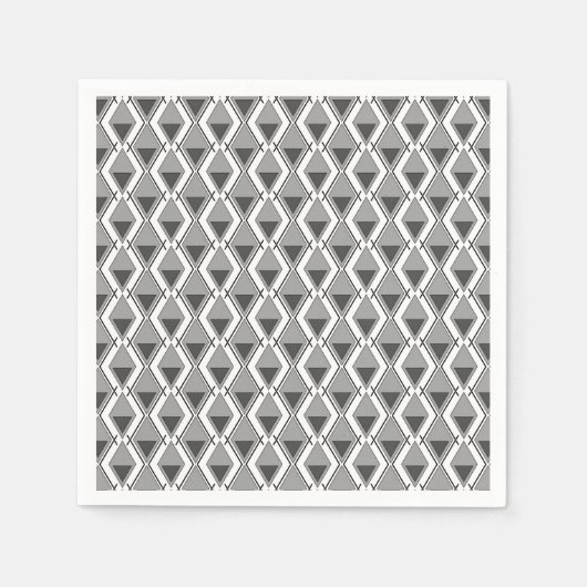 ホワイトグレー幾何学的プリントアールデコ スタンダードカクテルナプキン (正面)