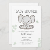 ホワイトグレー象男女兼用の赤ちゃんシャワー 招待状 (正面/裏面)