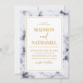 ホワイトグレー金ゴールドマーブルエレガントウェディング 招待状 (正面)