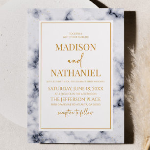 ホワイトグレー金ゴールドマーブルエレガントウェディング 招待状