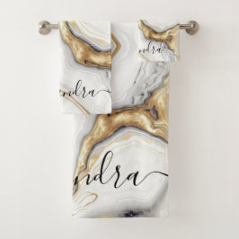 ホワイトグレー金ゴールドマーブルグモダンラム バスタオルセット
