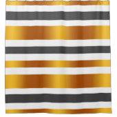 ホワイトグレー金ゴールド効ストライプの果 シャワーカーテン (正面)