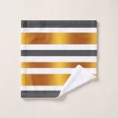 ホワイトグレー金ゴールド効ストライプの果 バスタオルセット (ウォッシュタオル)