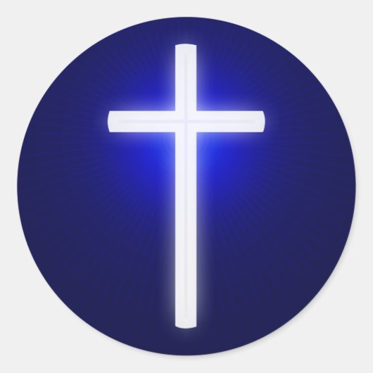 ホワイトグロー宗教十字架 |クリスチャン・ネイビー・ブルー ラウンドシール (正面)