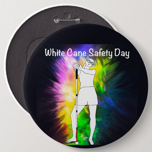 ホワイトケーン安全の日絞り染め強い盲目の女の子 缶バッジ (正面&裏面)