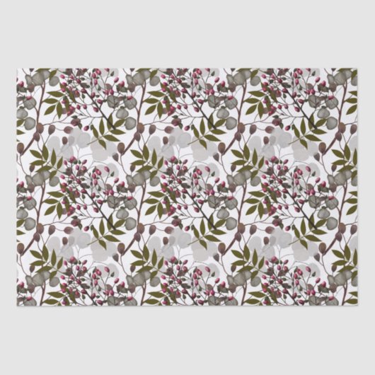 ホワイトコインフラワーレッドベリーグリーン葉 薄葉紙 (正面)