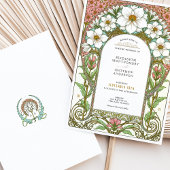 ホワイトコスモス&ピンクアールヌーボー結婚ズ 招待状