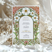 ホワイトコスモス&ピンクアールヌーボー結婚ズ 招待状