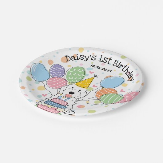 ホワイトコックポオカバポウドッグ誕生日 ペーパープレート (アングル)