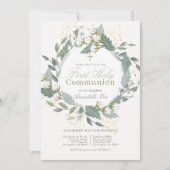 ホワイトコットンガーデンリースファーストホーリーコミュニオン 招待状 (正面)