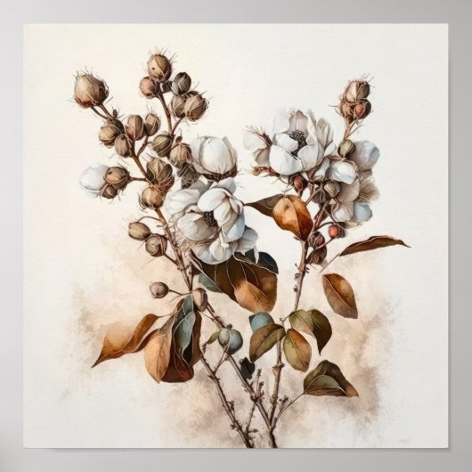 ホワイトコットンフラワーズアートプリントポスター ポスター (正面)
