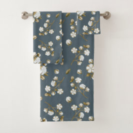 ホワイトコットンボール茎水色パターングレー バスタオルセット