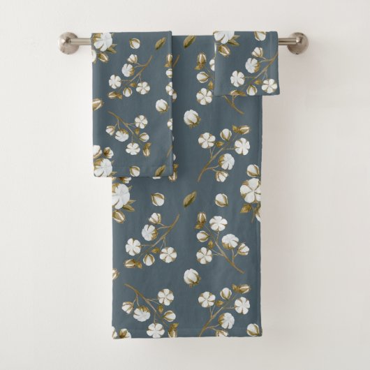 ホワイトコットンボール茎水色パターングレー バスタオルセット (インサイチュ)