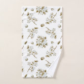 ホワイトコットンボール茎水色パターン バスタオルセット (ハンドタオル)