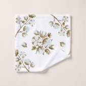 ホワイトコットンボール茎水色パターン バスタオルセット (ウォッシュタオル)