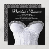 ホワイトコルセットダマスクブライダルシャワー 招待状 (正面/裏面)