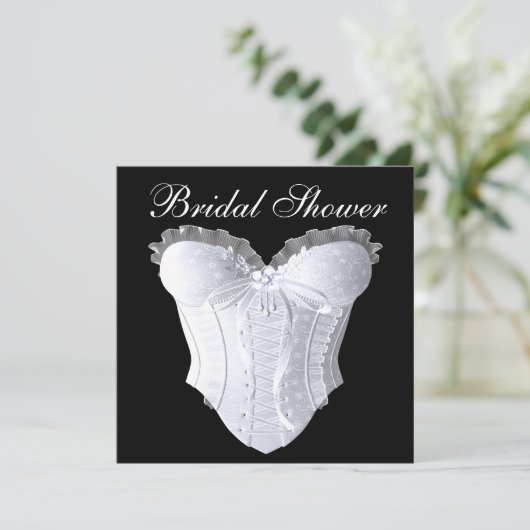 ホワイトコルセットブライダルシャワー任意の色の背景 招待状 (スタンド正面)