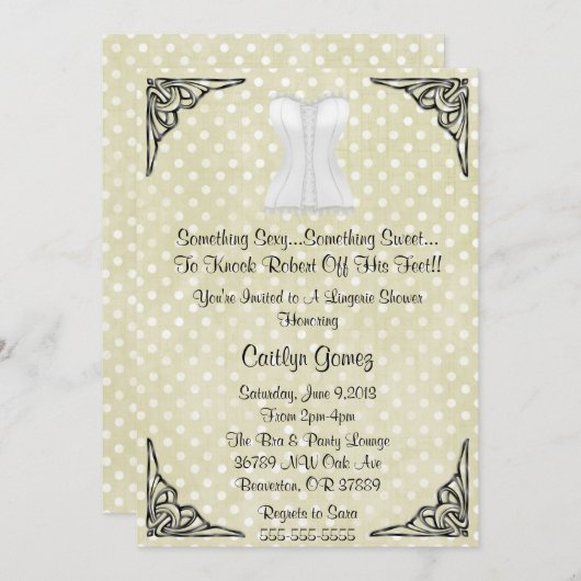 ホワイトコルセットランジェリーブライダルシャワー招待 招待状 (正面/裏面)