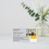 ホワイトコントラクターイエロー建築ブルドーザー 名刺 (スタンド正面)